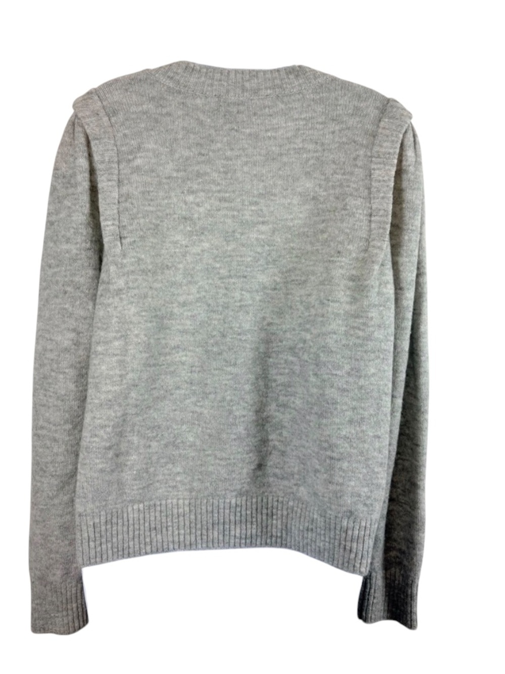 DKNY Heather Gray Knit Puff Shoulder Sweater Size L Classic Minimalist Cozycore - Picture 3 of 10